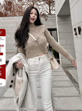 Hello17 【高智美人】E*s 1w定制对版yb蕾丝重工短款高领毛衣女