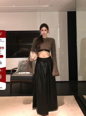 Hello17 【安妮故事集】高级感气质长款皮裙女冬季复古a字裙子