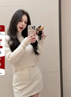 Hello17 【时髦腿精】纯色高腰半身裙女2025冬季新款百搭显瘦短裙