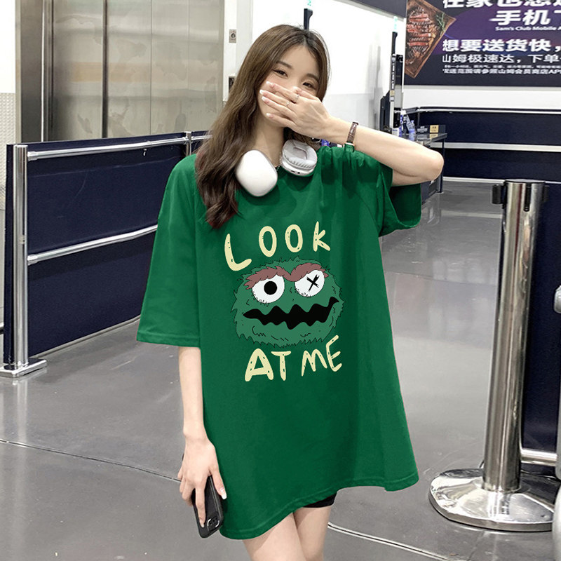 短袖大体t恤女欧货大码女士绿色漂亮高级2025新款下装消失体恤夏