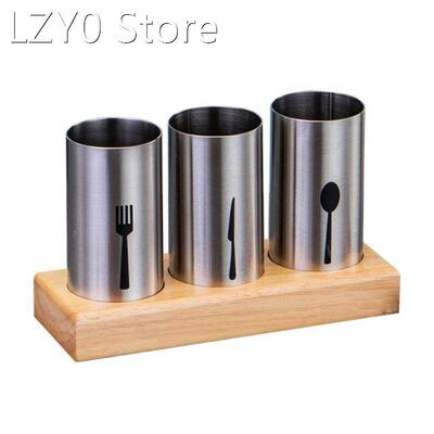 Flatware Holder Stainless Steel Cutlery Basket with Wooden B