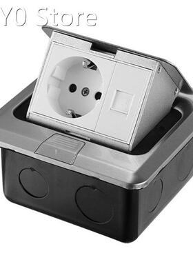 General Purpose -Up Floor Box EU 2 Pin with PC Socket Alumin