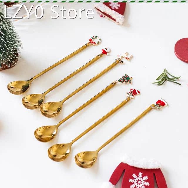 6pcs Stainless Steel Coffee Spoon Flatware Spoon Christmas G