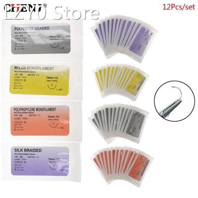 12Pcs 4/0 Medical Needle Suture Nylon Monofilament Silk Brai