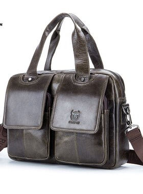 BULLCAPTAIN Briefcase Bag For Men Leather Bages Men's 14.1