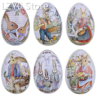 1PC Easter Decor Eggs Shaped Color Rabbit Candy Box Tinplate