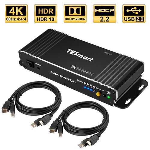 HDMI KVM Switch 2 Port 4K Ultra HD 2x1 HDMI KVM Switcher wi