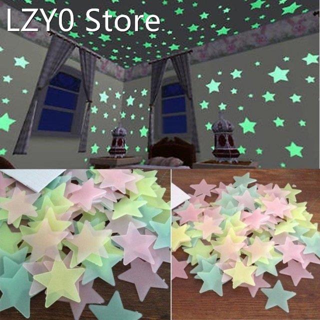 100PC Kids Bedroom Fluorescent Glow In The Dark Stars Glow W