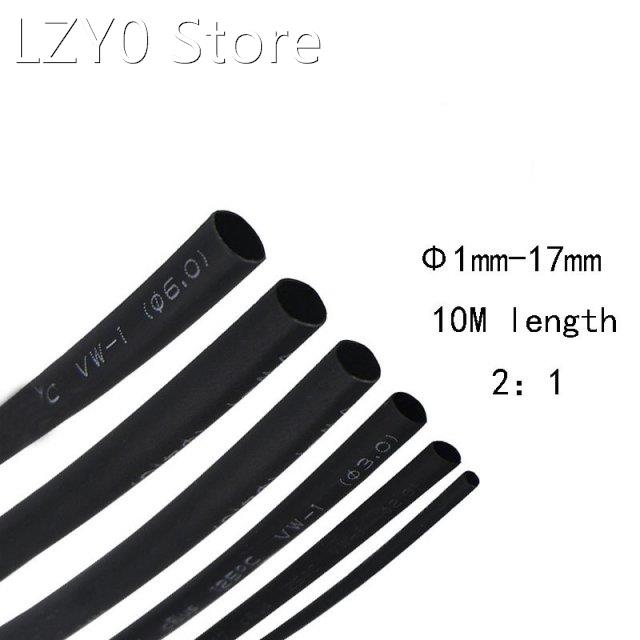 10Meter 2:1Heat Shrink Tubing Tube Flame Retardant Black Sh