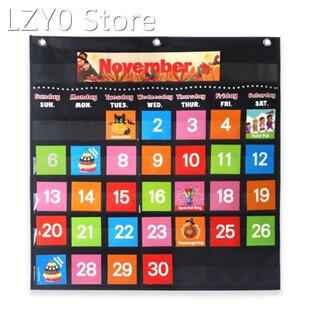 Black Calendar Weather Pocket Chart with 88 Cards Clear Card
