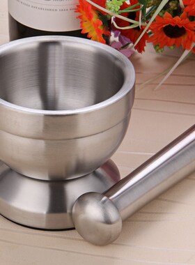 Double Stainless Steel Metal Mortar Salt And Pestle Pedestal