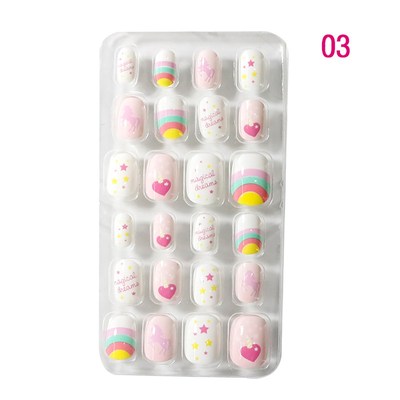 24PCS/Lot Cartoon False Nail Tips Press On Children Cute Fu
