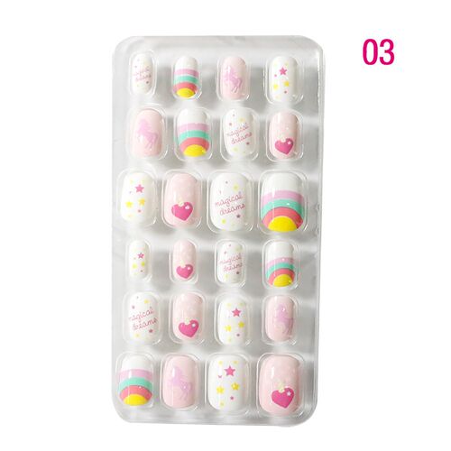 24PCS/Lot Cartoon False Nail Tips Press On Children Cute Fu