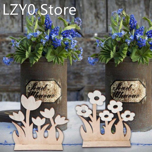 2022 New Wooden Easter Flower Ornament Hollow Out Floral Woo