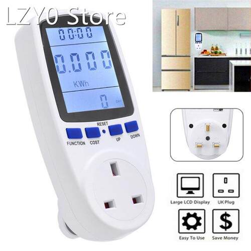 UK Plug Digital Voltage Wattmeter Power Consumption Watt Kwh