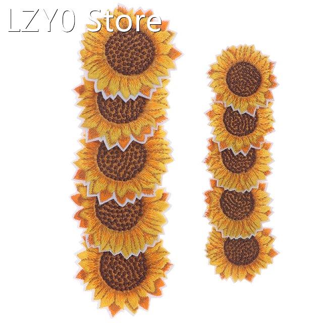 5pcs/lot DIY Embroidered Sunflower Patch Iron On Sew On Flow