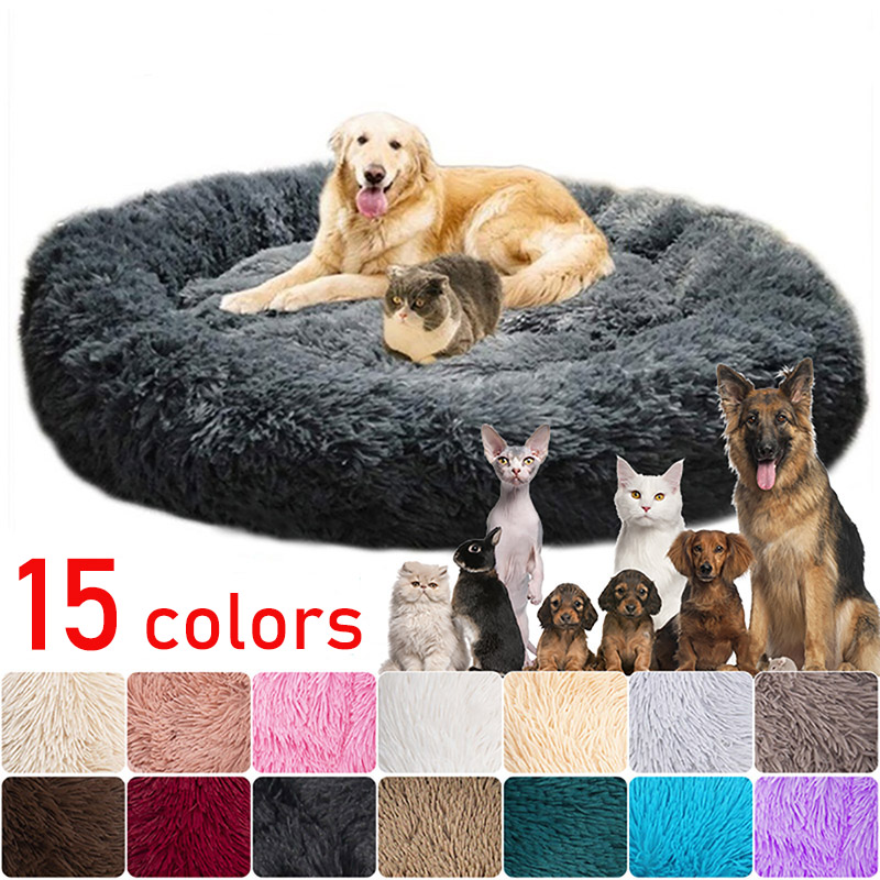 Long Plush Dog Bed Cushion Large Dogs Bed House Pet Round Cu