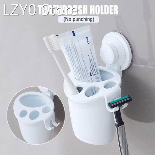 Toothbrush Holder Rack with Shaver Holder Suction Cup Wall-