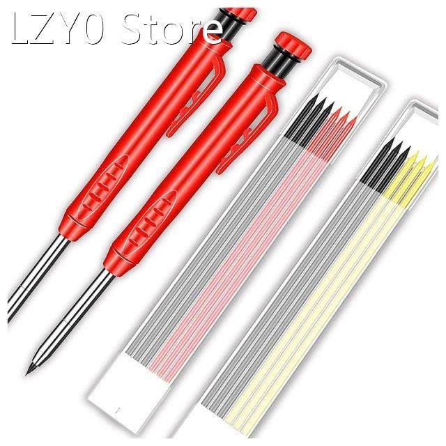 2Pcs Mechanical Carpenter Pencils and 12Pcs Refills Solid Ca