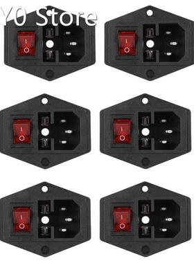 6X 3 Pin IEC320 C14 Inlet Module Plug Fuse Switch Male Power