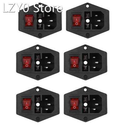 6X 3 Pin IEC320 C14 Inlet Module Plug Fuse Switch Male Power