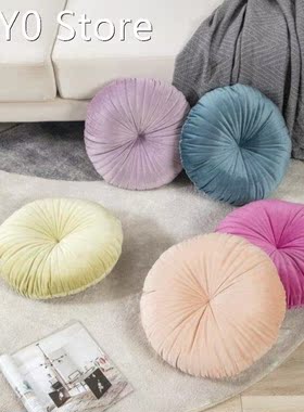 Velvet Pleated Round Pumpkin Throw Pillow For Couch Floor, C