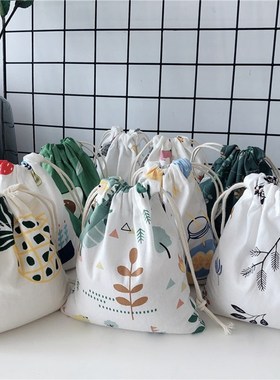 New Women Printing Drawstring Backpack Change Bag Cotton An