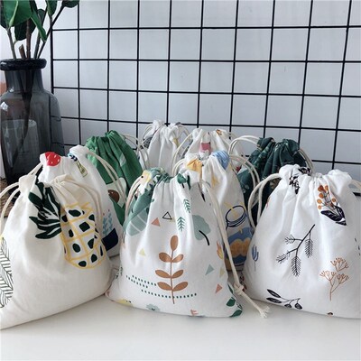 New Women Printing Drawstring Backpack Change Bag Cotton An