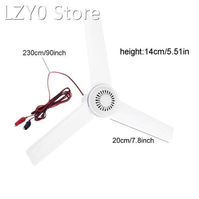 12V Mute Ceiling Fan 19.6inch Silent Camping Tent Hanging Fa