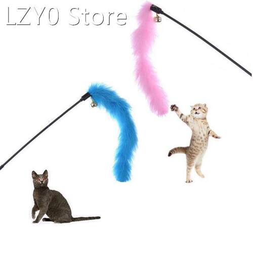 Funny Cat Stick Toys Colorful Turkey Feathers Tease Cat Stic