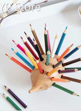 1 Pc Solid Wood Creative Hedgehog Pen Holder Container Offic