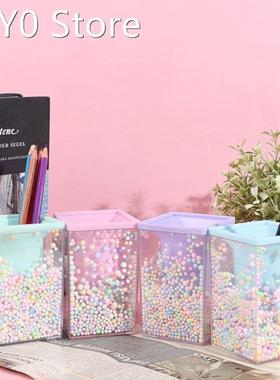 Creative Rounded Square Shape Pencil Case Cute Pink Transpar