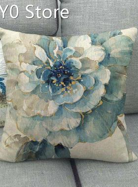 45*45cm Pillow Case Flowers Birds Cushion Cover Flax Throw P