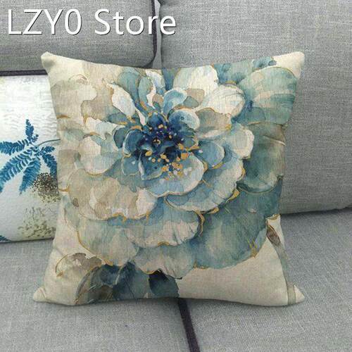 45*45cm Pillow Case Flowers Birds Cushion Cover Flax Throw P