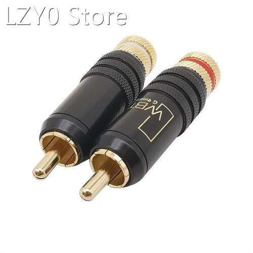1Pair Gold Plated Copper RCA Plug Connector Soldering Lockin