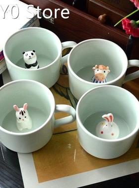 3D Mug Animal Inside Cup Cartoon Ceramics Figurine Teacup Ch