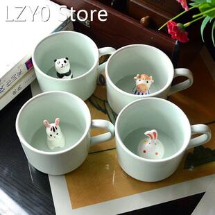 3D Mug Animal Inside Cup Cartoon Ceramics Figurine Teacup Ch
