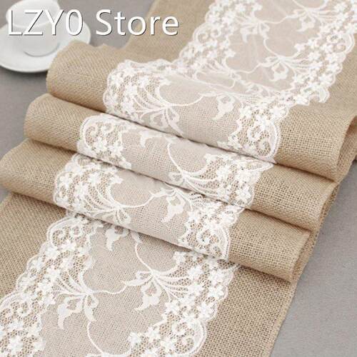 Vintage White Christmas Lace Jute Linen Hessian Burlap Count