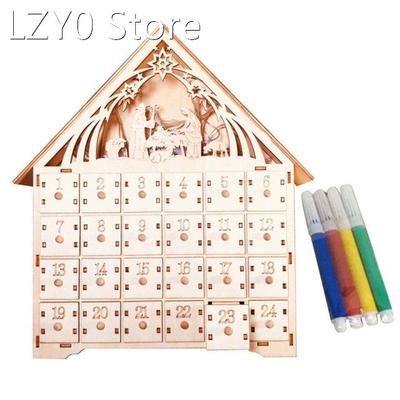 Basswood Advent DIY Calendar with 4 Watercolor Pen 24 Pull-o