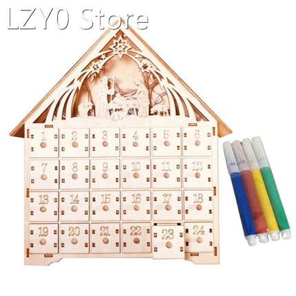 Basswood Advent DIY Calendar with 4 Watercolor Pen 24 Pull-o