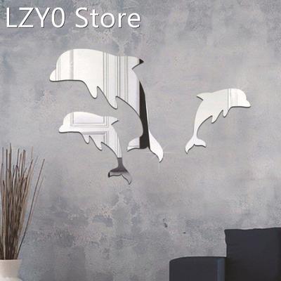 1 Set Wall Mirror Sticker Acrylic 3D Cute Dolphin Combinatio