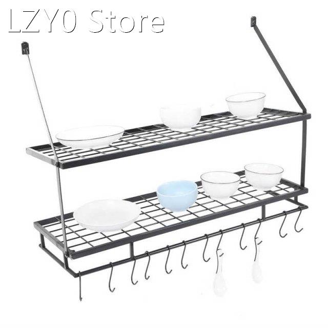 kitchen organizer 2 Layer Wall Mounted Shelf with Hooks Kitc