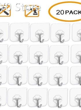 20Pcs Transparent Wall Hooks Waterproof Oilproof Self Adhesi