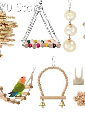 18 Pieces Bird Toys Set Parrot Swing Chewing Toy Hanging Ham