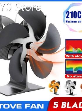 210CFM Black Fireplace 5 Blades Heat Powered Saving 3000RPM