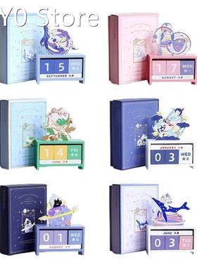 Wooden Calendar Cute Whale Deer Patterns Number Cubes Block