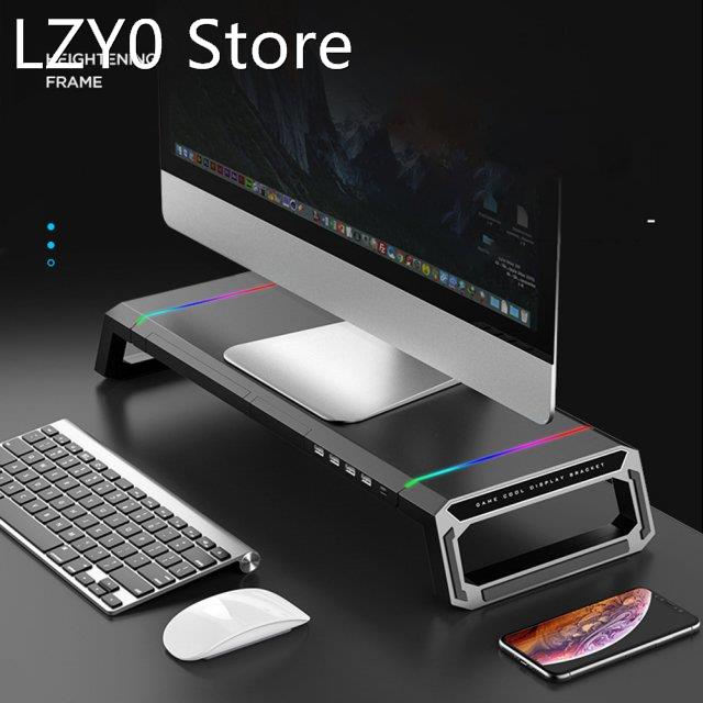 Universal Monitor Stand Riser RGB Support with 4 USB 2.0 Cha