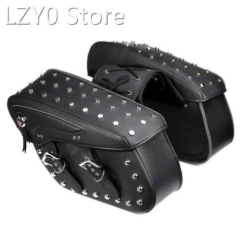 Pair Motorcycle Saddle Bags PU Leather Cafe Racer Tool Lugga