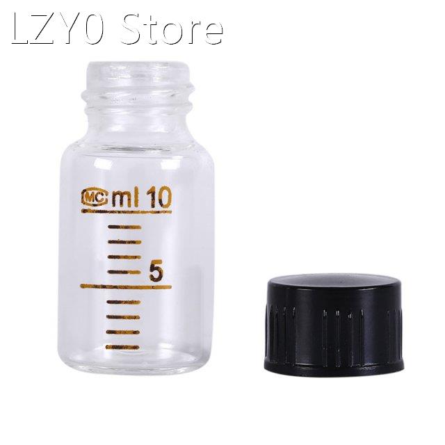 10ml Plastic Round Glass Reagent Bottle Black Screw Cap Grad