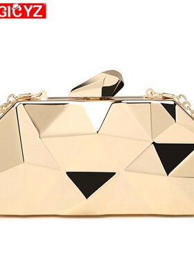 MAGICYZ Gold Acrylic Box Geometry Clutch Evening Bag Elegen